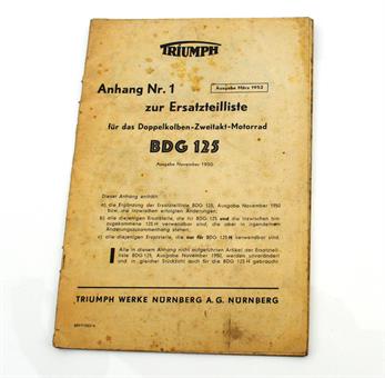 Triumph BDG 125 Anhang Nr. 1 zur Ersatzteil Liste 1952 