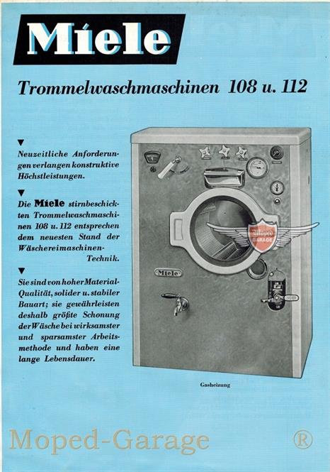 Miele Wasch Maschine Typ 307 original Din A 4 Werbung Reklame Flyer Blatt 1953